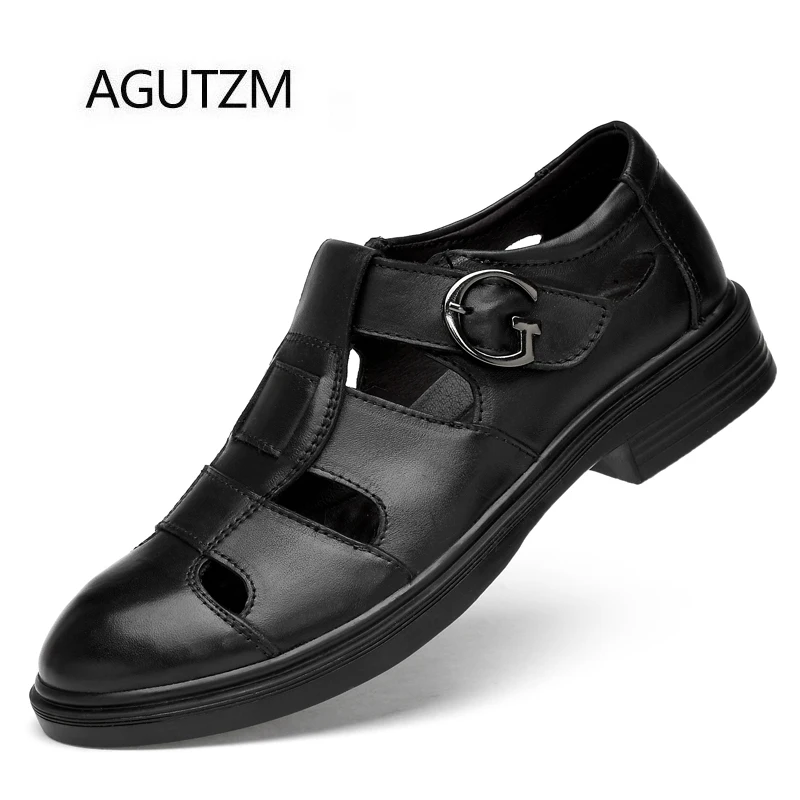 AGUTZM/8856 г. Новые модные черные мужские сандалии из 100% натуральной кожи с