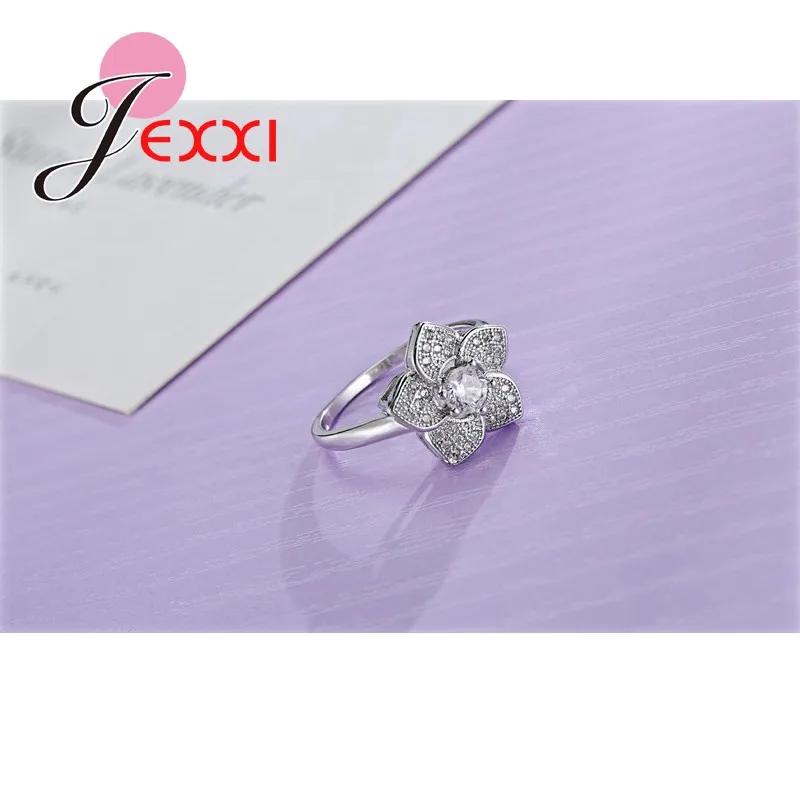 925 Sterling Silver Ring Plant Series Sharp Corner Flower Ornament White Crystal Cubic Zirconia For Women Girl Birthday Present | Украшения