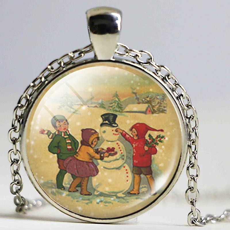 Рождественский Подарок Ожерелье Стекло Кабошон Санта Клаус Картина Заявление