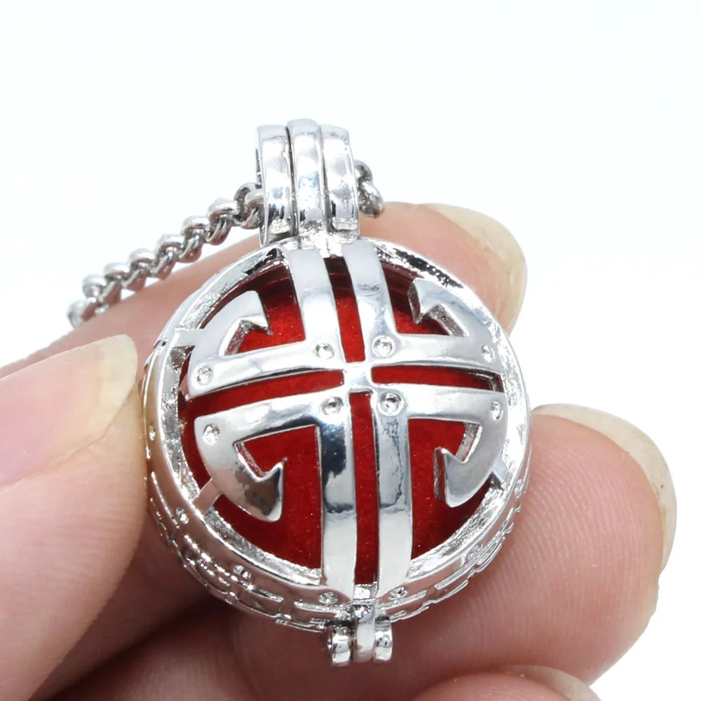 Aromatherapy Essential Oil Diffuser Dull Silver Hollow Cross Locket Cage Openable Pendant Necklace Jewelry With 7 Colors Pompons | Украшения