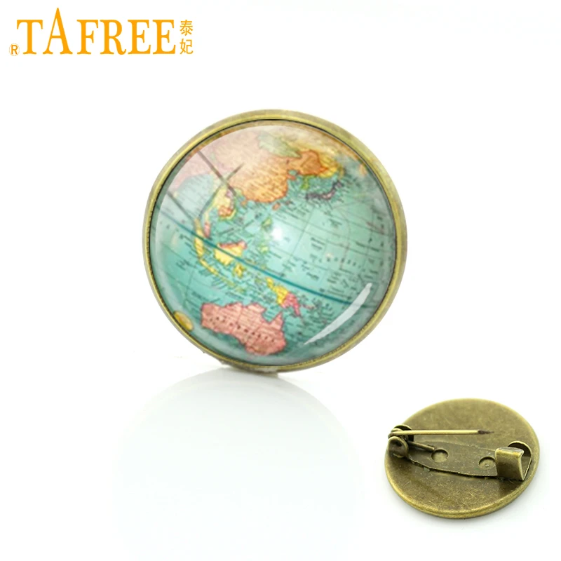 TAFREE Hot selling Earth brooch pins globe world city map jewelry Glass pins New York Boston map badge for men women D724