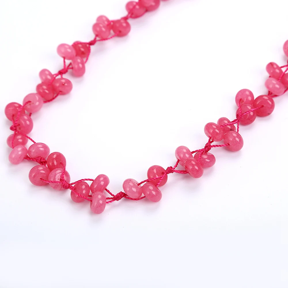 Yumten Chalcedony плетеное ожерелье из натурального камня с розовыми кристаллами бисера