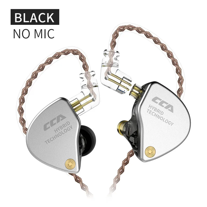 black no mic CCA CA4 1BA+ 1DD гибридные наушники в ухо HIFI DJ монитор для бега спортивные наушники гарнитура вкладыши с съемным кабелем CCA C10 C04 - Цвет: black no mic