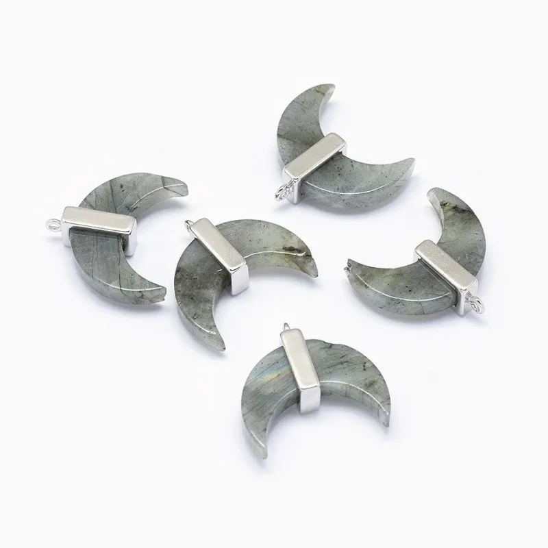 

5pcs 21x22x7mm Moon Natural Labradorite Pendants with Brass Findings For DIY Jewelry Accessories Making Necklaces