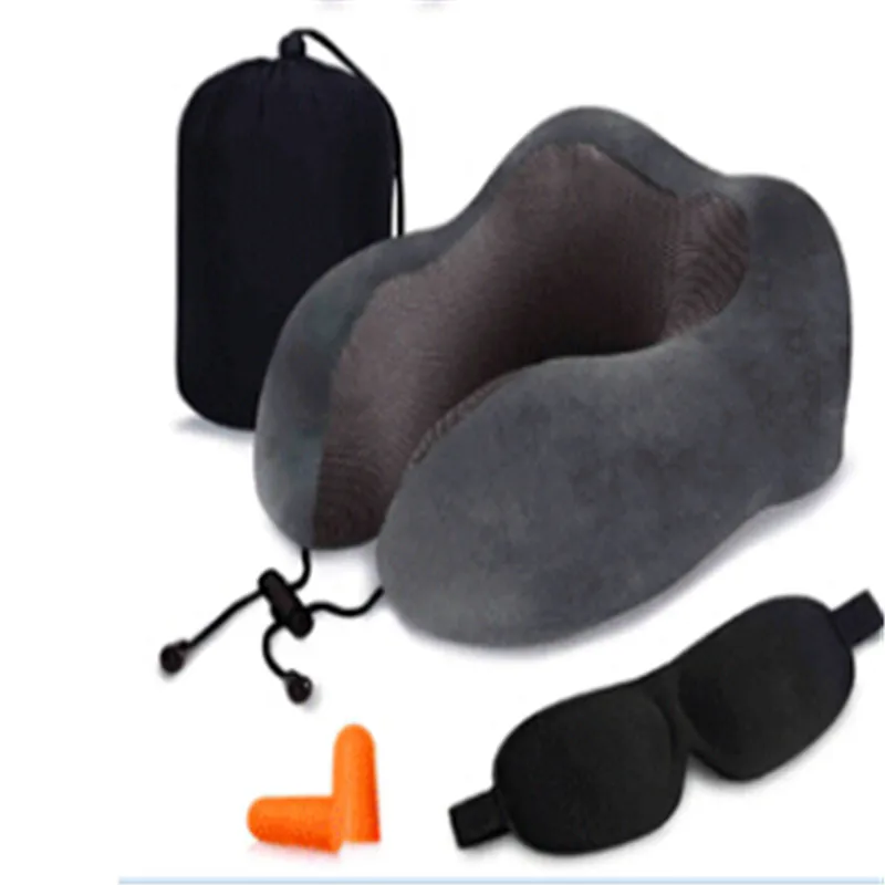 Новая однотонная u-образная Подушка для сна, подушка для путешествий из пены памяти, подушка для шеи в автомобиль, подголовник для полета с маской для глаз, затычки для ушей