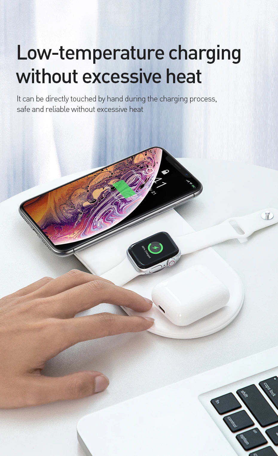 Baseus Smart 3 в 1 Qi Беспроводное зарядное устройство для Apple Watch iPhone XS samsung S10 10 Вт 3,0 Быстрая зарядка для i Watch и наушников