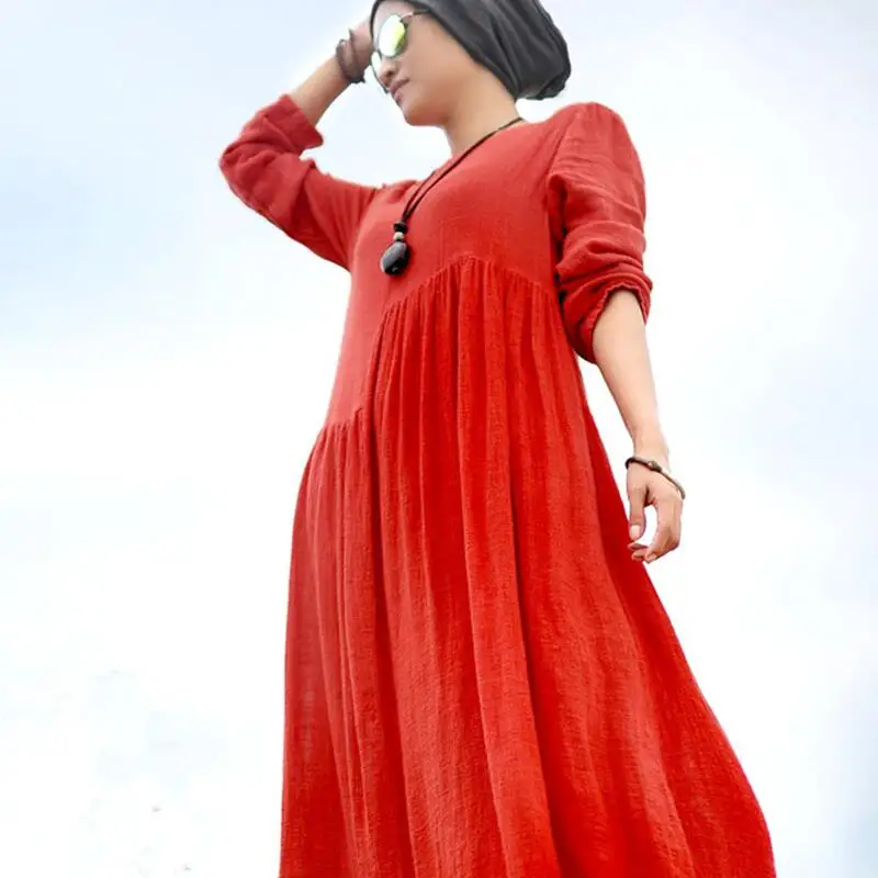 Женское льняное платье макси с длинным рукавом большого размера|maxi linen dress|linen