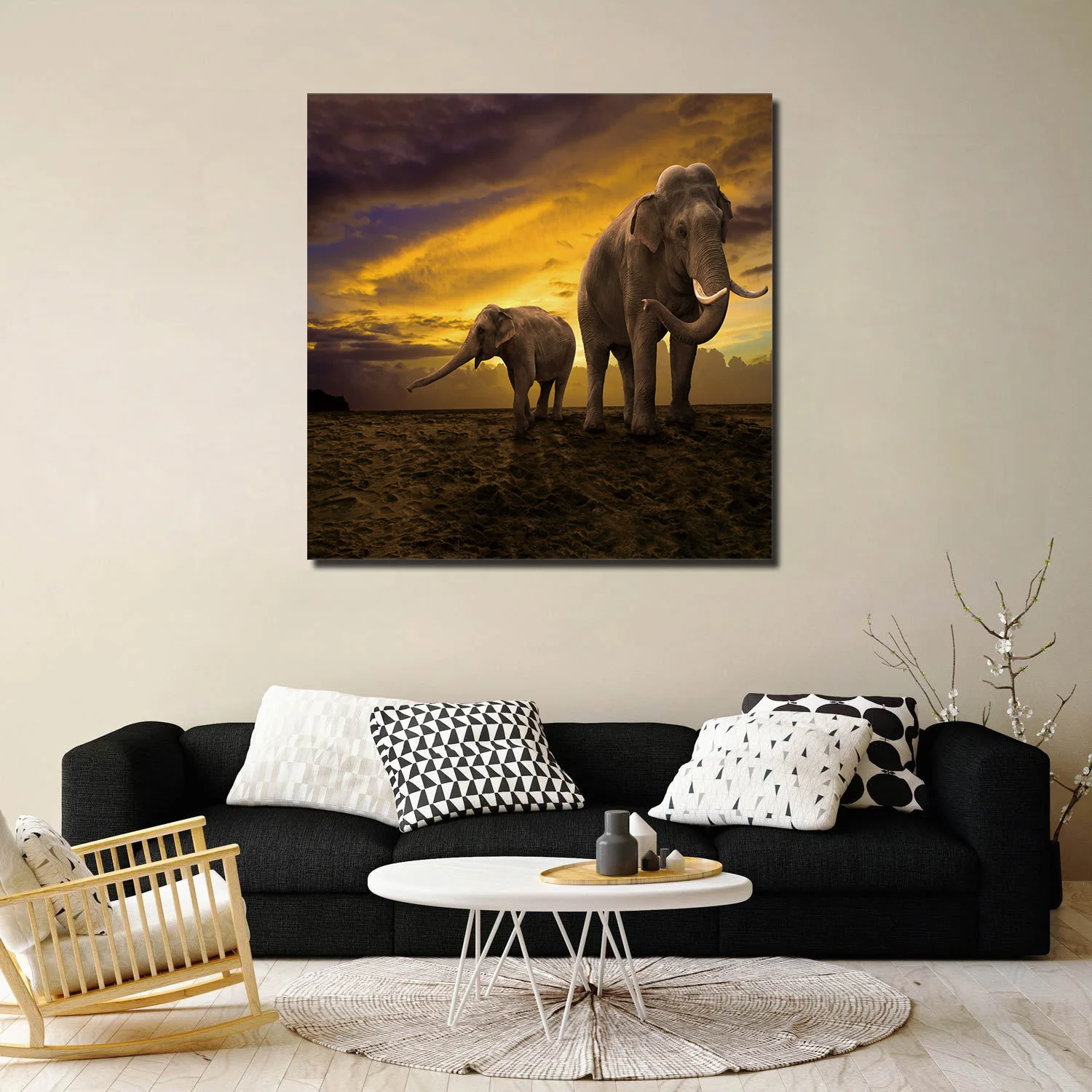 ArtStore Africa Indian Elephant Oil Painting Birthday Party Wood Frame Navy Blue Stretched Halloween Paintings Geometric Wall Ar | Дом и сад