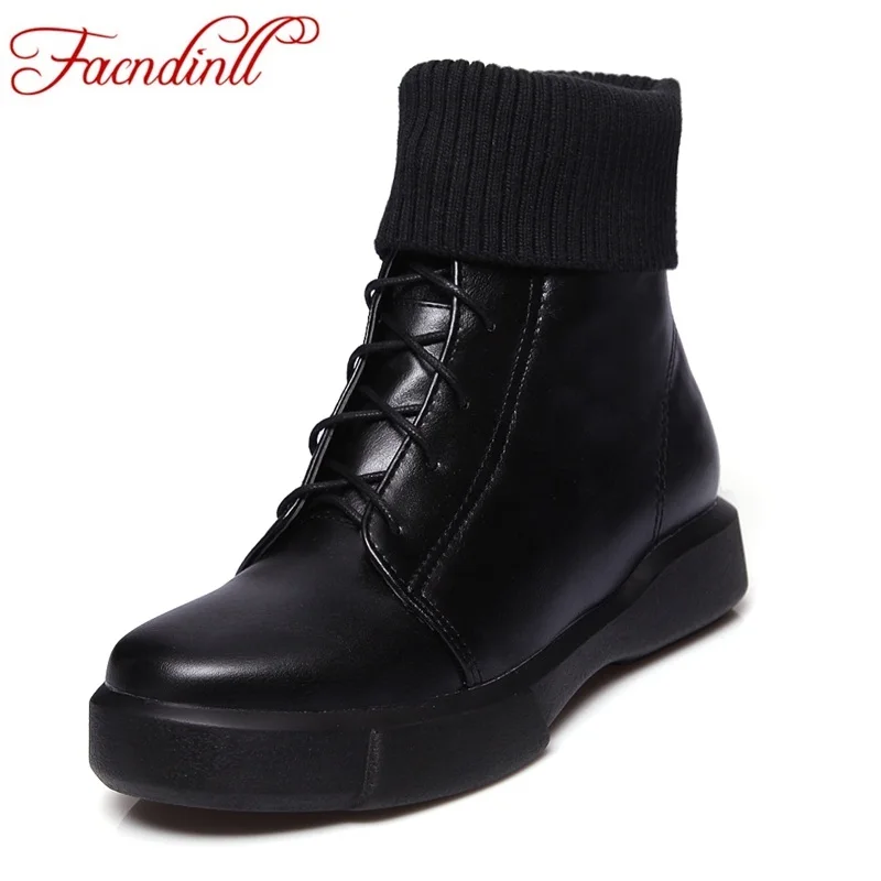 FACNDINLL platform shoes autumn spring women boots plus size women's ankle PU leather lace-up ladies botas mujer | Обувь