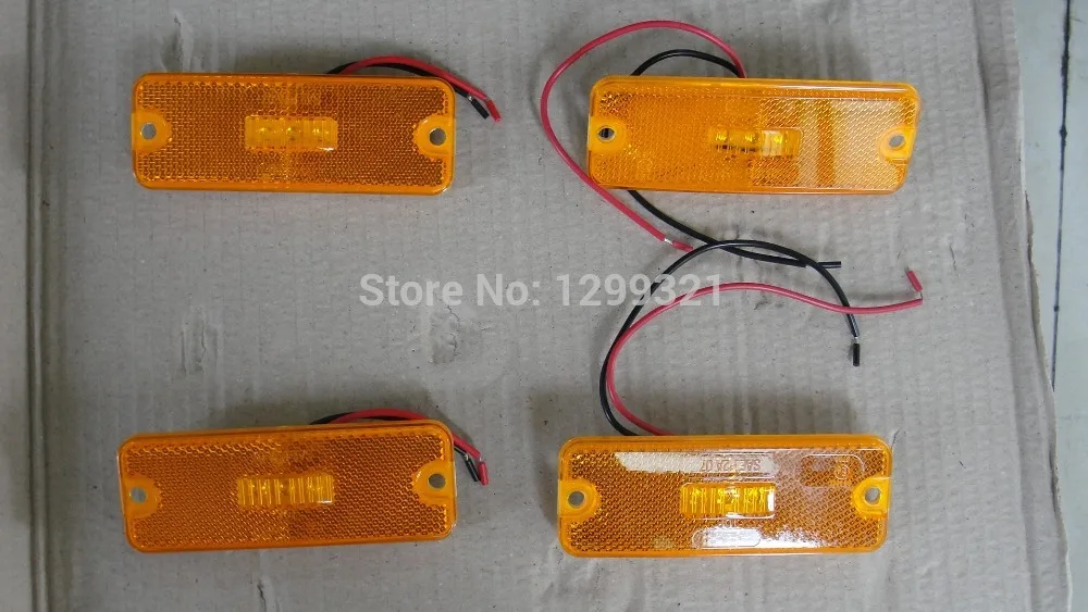

Free Shipping 24V 4 pieces 4'' amber yellow LED Rectangle Reflector Tail Brake Stop Marker Light Truck Trailer Bus lorry