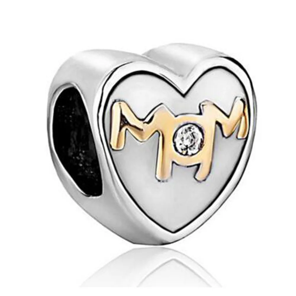 Бесплатная доставка украшения для мам в форме сердца бусины-шармы I Love Mom подходят