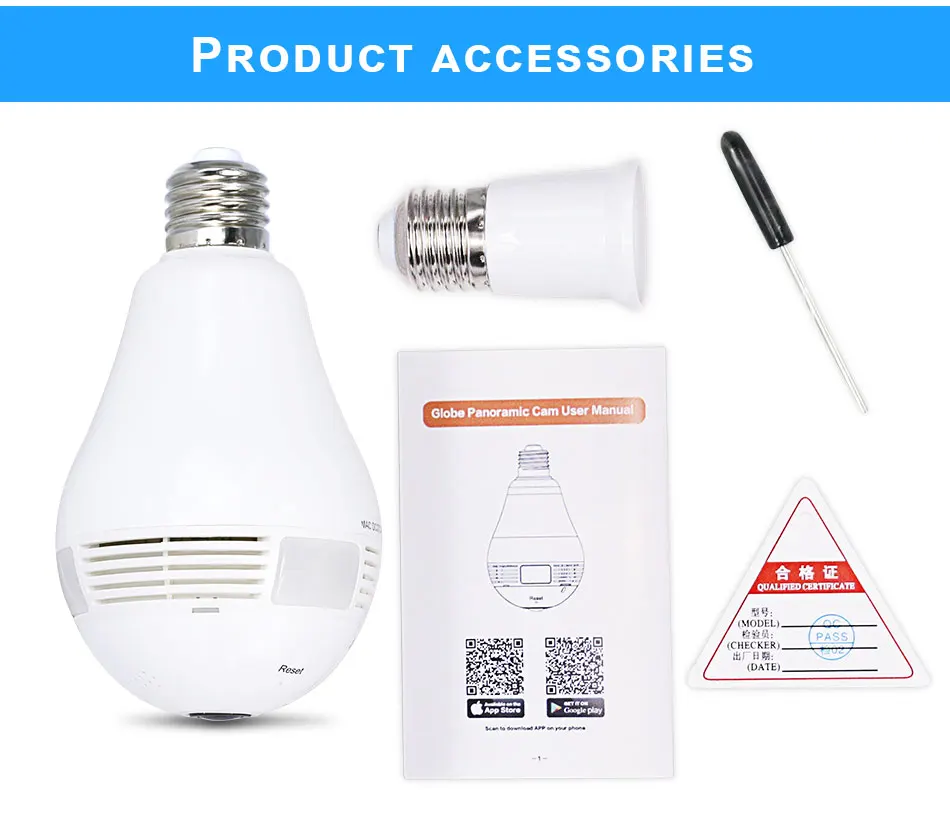 VOTHOON Bulb Light Wireless IP Camera Wi-fi FishEye 960P 360 degree Mini VR 2.0MP Home Security WiFi Panoramic | Безопасность и