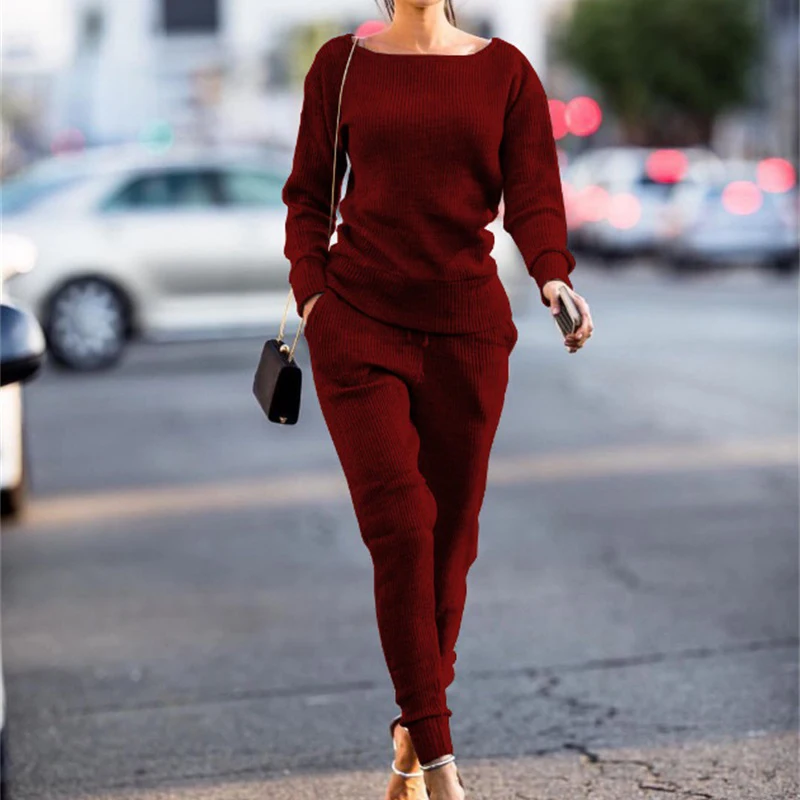 Осень зима Женский комплект 2 шт. толстовка + штаны костюм спортивный с длинным