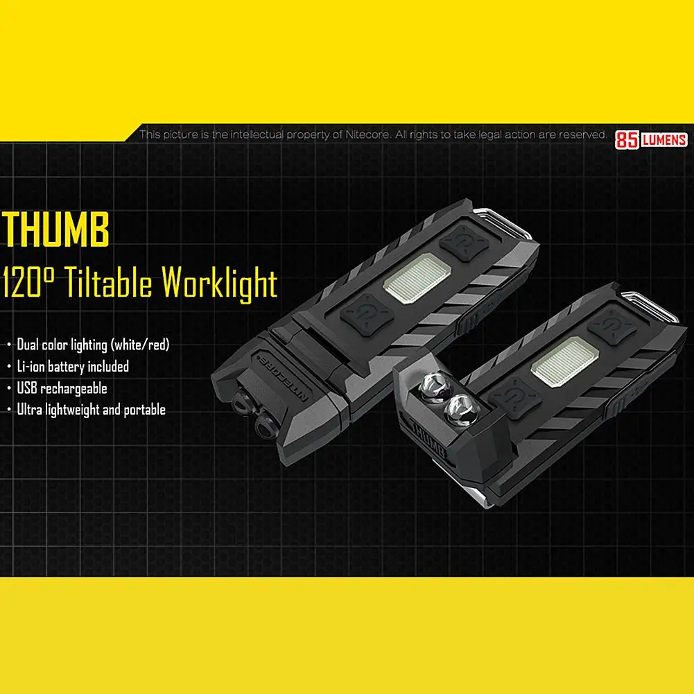 Nitecore Thumb 85 люменов USB Перезаряжаемый красный и белый двойной источник света СВЕТОДИОДНАЯ цепочка для ключей свет-наклона работы свет клип