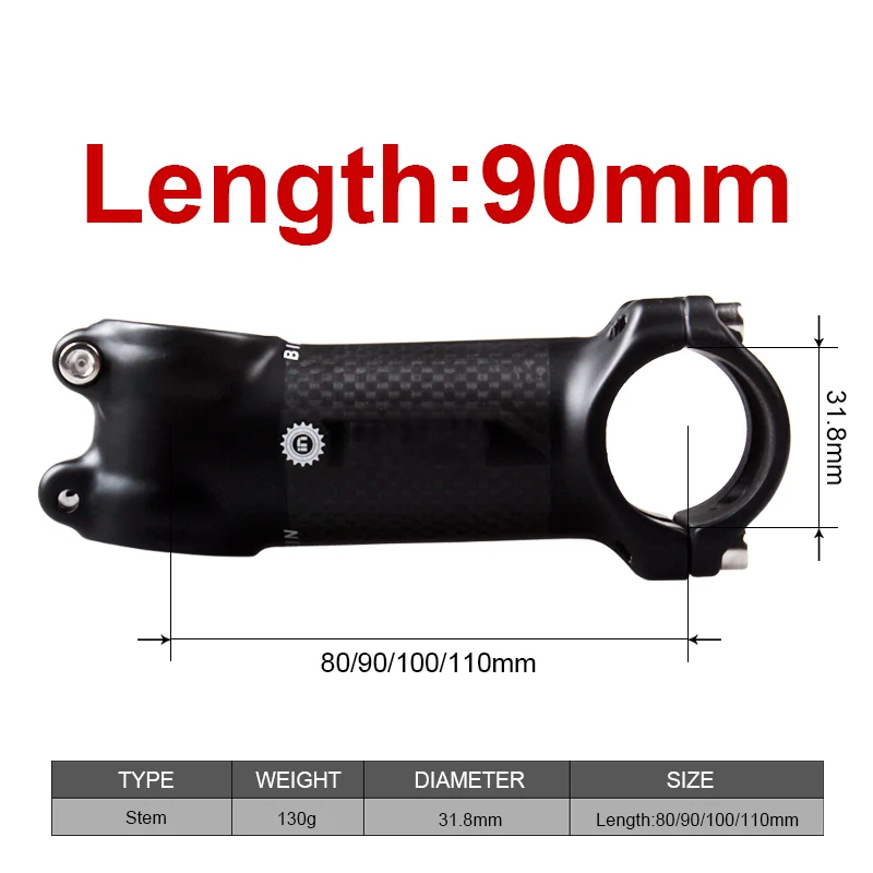 Bikein для велосипеда дорожный велосипед Pro Stem 31,8 мм 3 k Carbon+ Alum. Запчасти для горного велосипеда 80/90/100/110 мм MTB стебли супер свет 130 г - Цвет: 90mm
