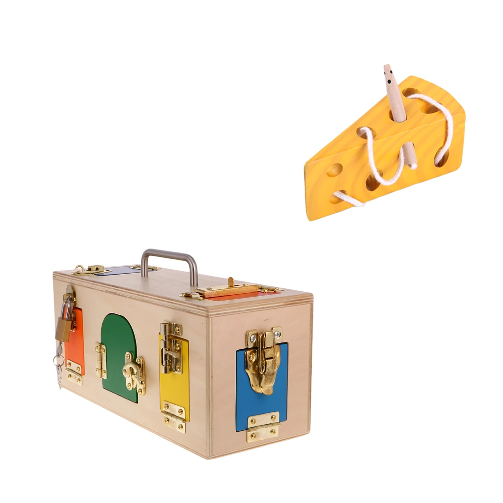 

Montessori Materials Wooden Educational Toy for Kids Boys Girls - Lock Box & Cheese Maze