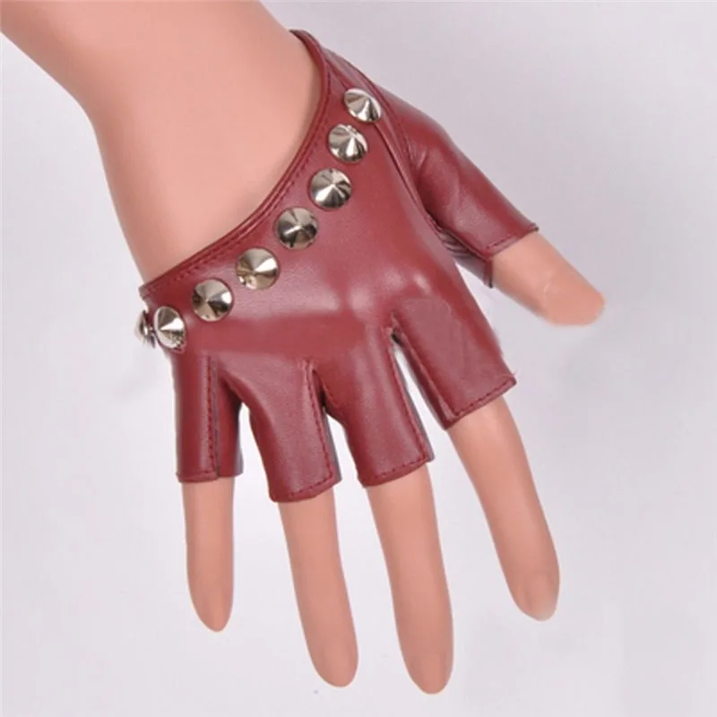 Женские перчатки с заклепками из искусственной кожи без пальцев 8 цветов 030