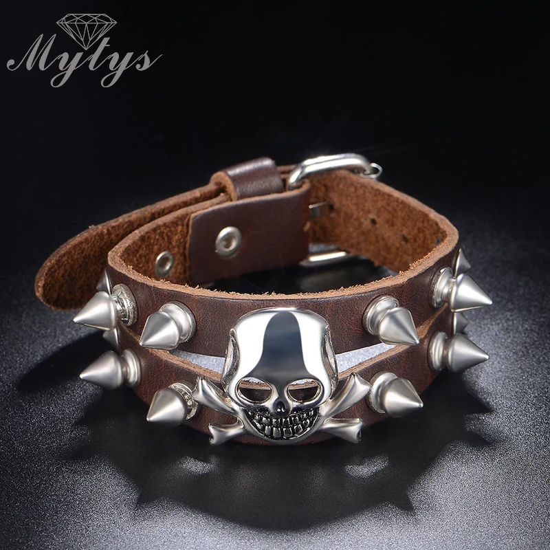 Mytys нержавеющей скелет заклепки кожа Браслеты в стиле панк человек и Для женщин