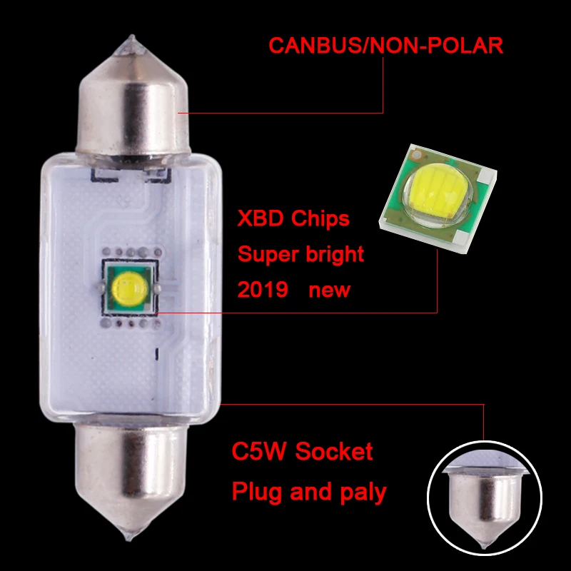 1 шт. Автомобильные светодиодные лампы C5W C10W Canbus 31/36/39/41 мм без ошибок подсветка для
