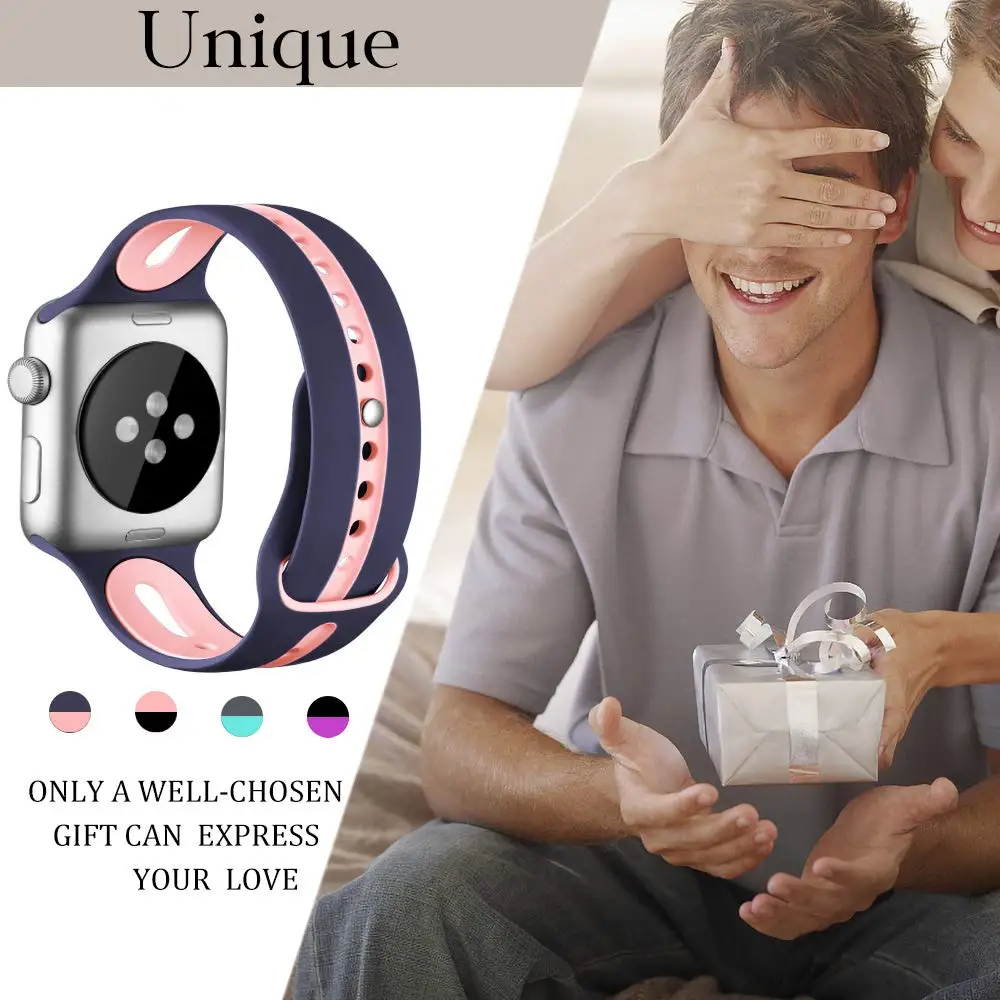 Силиконовый ремешок для apple watch band 44 мм 40 мм наручных часов iWatch, ремешок 38 мм 42 мм дышащий спортивный ремешок Браслет apple watch 5 4 3 2 1
