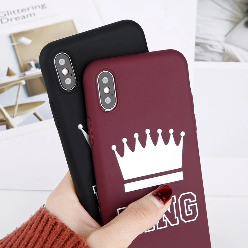 KJOEW для iPhone 6 6s 7 8 Plus X чехол телефона с рисунком и надписью KING QUEEN корона мягкий