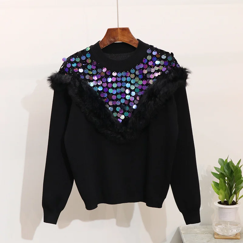 Весна Осень комплект из 2 предметов 2019 женский ручной работы с пайетками вязаный