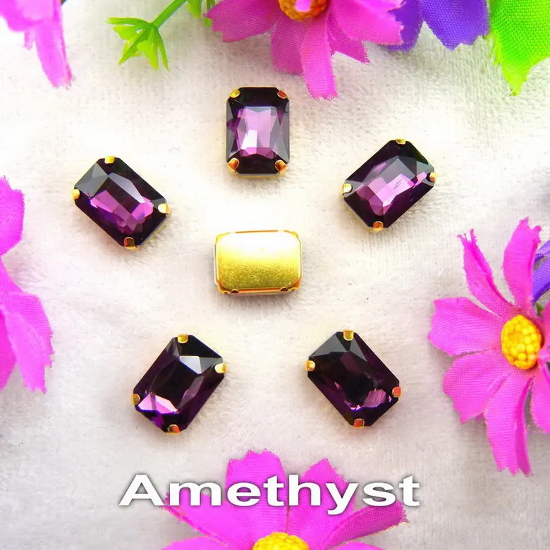 A7 Amethyst Стекло Кристалл золото коготь настройки 7 размеров различные цвета прямоугольной формы Пришивные Кристаллы Стразы Бисер для одежды ремесленные diy - Цвет: A7 Amethyst