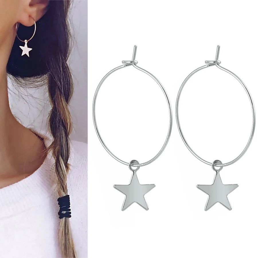 4pcs/Set 2019 Fashion Small Stars Pentagran Pendant Gold Hoop Earrings Set For Women Loop Statement Girl jewelry | Украшения и