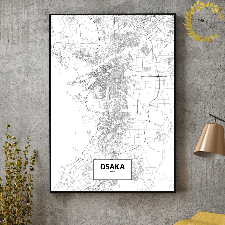Японские карты города Осака Nagoya Токио холст Художественная печать настенные