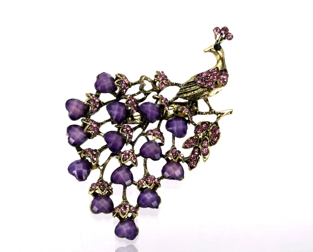 Винтаж Павлин Брошь для вечеринки бронзовые амулеты подвески покрытые сплавом в