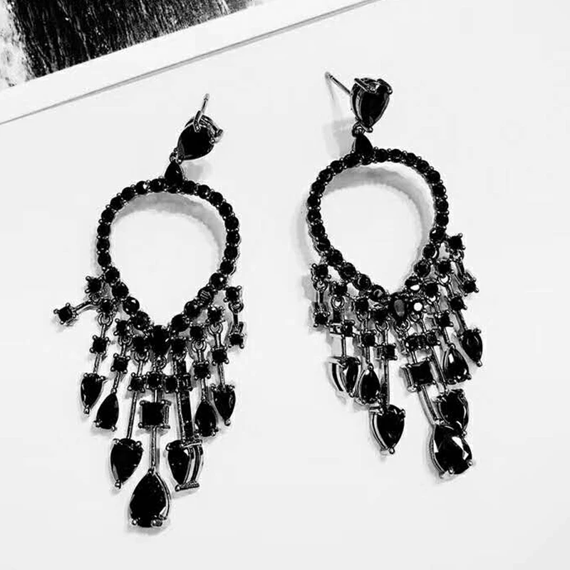 Красивые серьги-подвески HIBRIDE с черным кубическим цирконием Стразы модные
