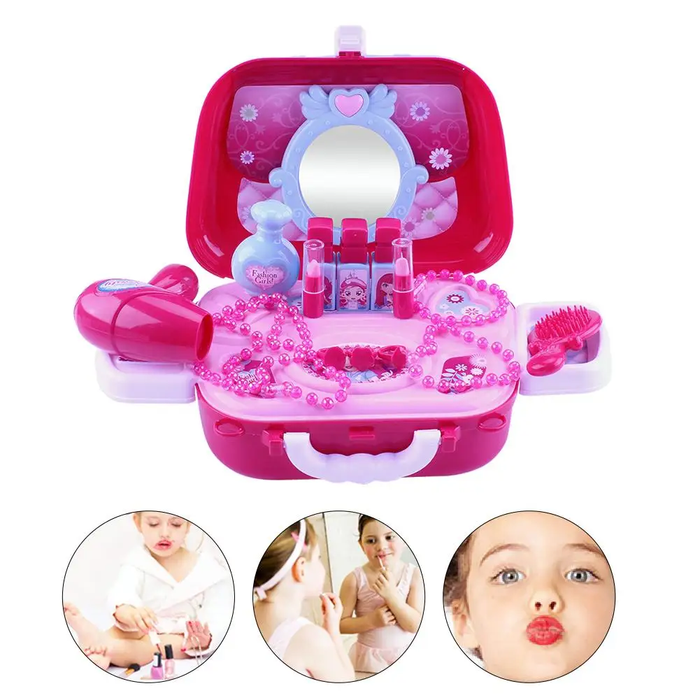 

Pretend Play Kids Toys Makeup Set Hairdressing Simulation Plastic Toy For Girls Dressing Cosmetic Travel Handbag Box Girls Toys