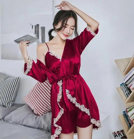 Сексуальный комплект из 3 предметов пижамный для женщин весенне-осенняя одежда