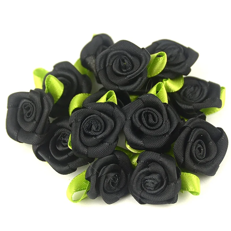 Black 50 шт. 2 см искусственный шелк мини розы цветы головы сделать атласная лента DIY Ремесло Скрапбукинг аппликация для украшения свадьбы - Цвет: Black