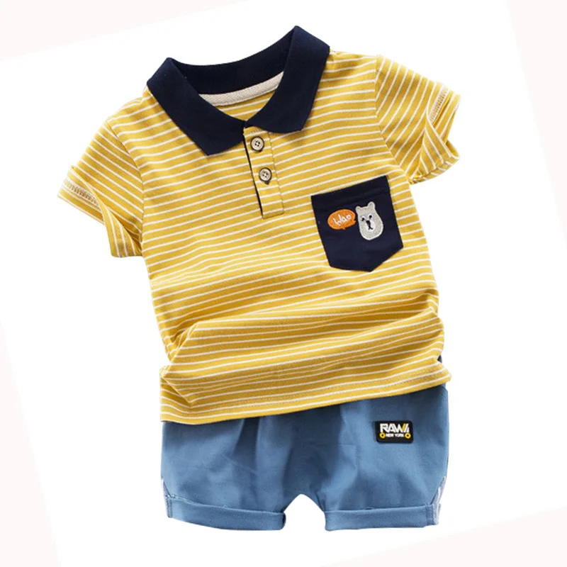 

2019 Children Clothing Set 2PCS Toddler Kid Baby Boy Striped Tops T-shirt+Shorts Pants Cartoon Casual Boy Outfits 0-4T Summer