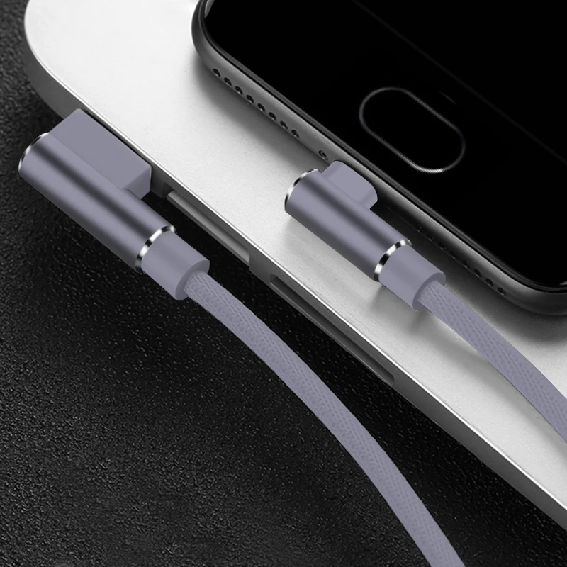 Серый 1 м 2 м 3 м 90 градусов Micro USB C type C кабель для зарядного устройства для samsung huawei Xiaomi USB-C USBC type-C длинный шнур для быстрой зарядки данных - Цвет: Серый