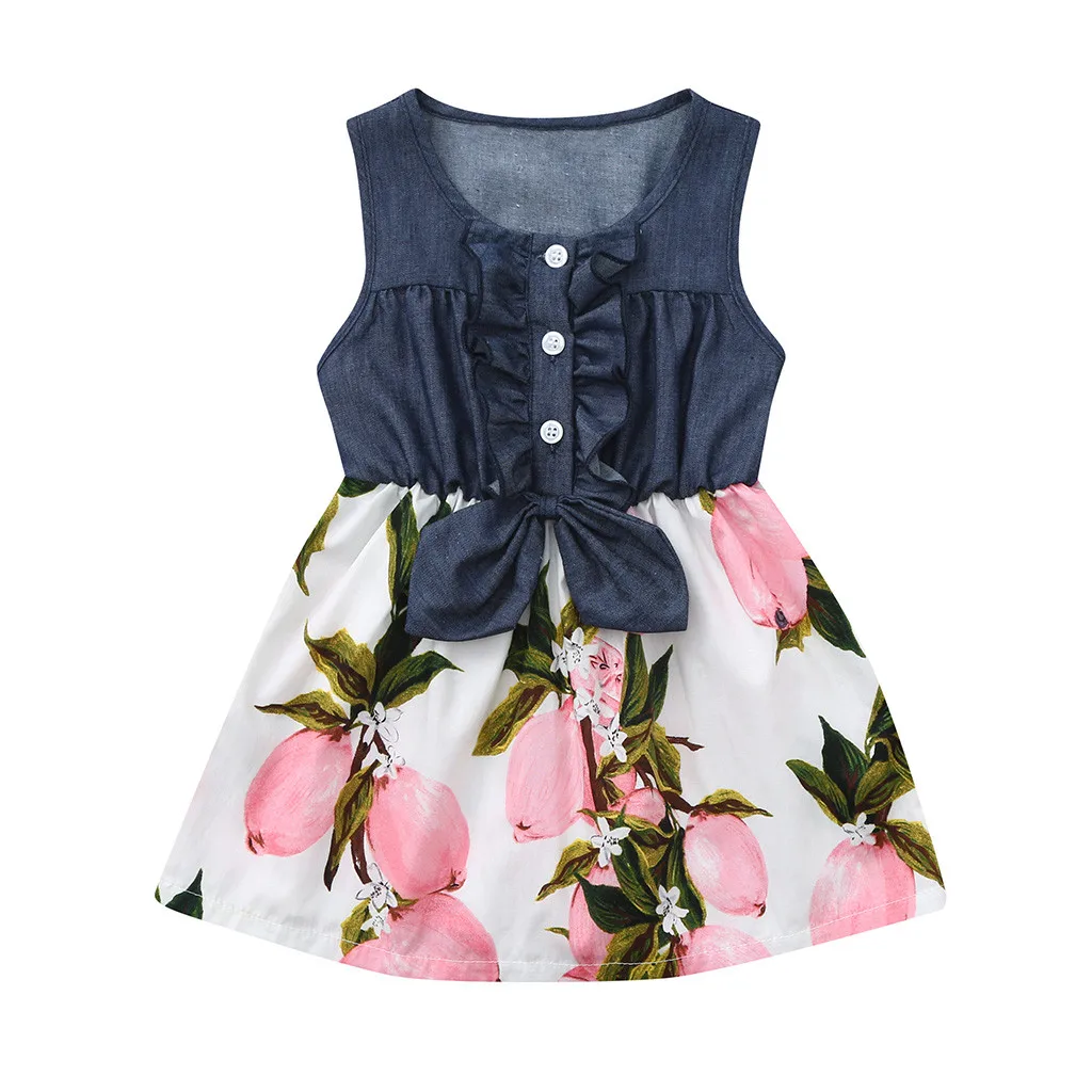 dress girl princess Summer Casual Sleeveless lemon Splice Denim Princess Party Dresses Children Costume for Kids Clothes L0524 | Детская