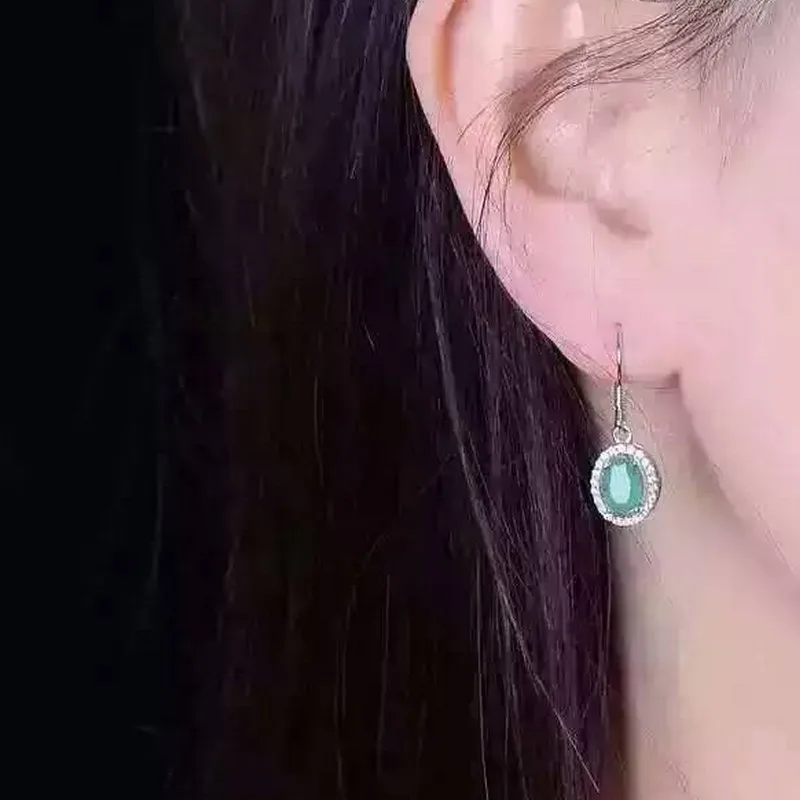 Женские серьги подвески из серебра 925 пробы с натуральным изумрудом|jewelry earrings|jewelry