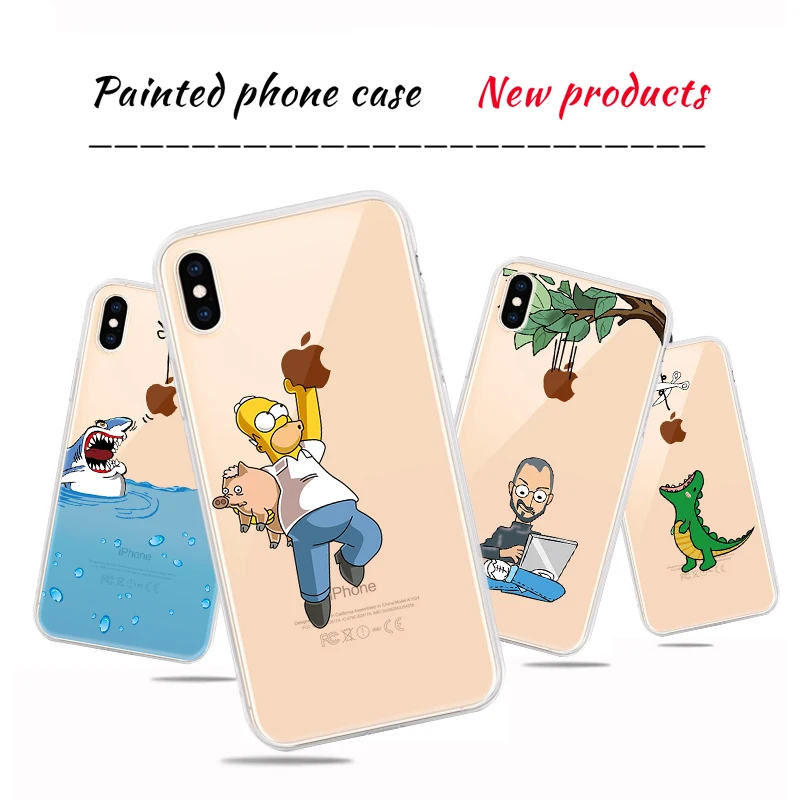 Модный мультяшный окрашенный ТПУ чехол для iPhone X XR XS Max 7 5 5S SE прозрачный тонкий