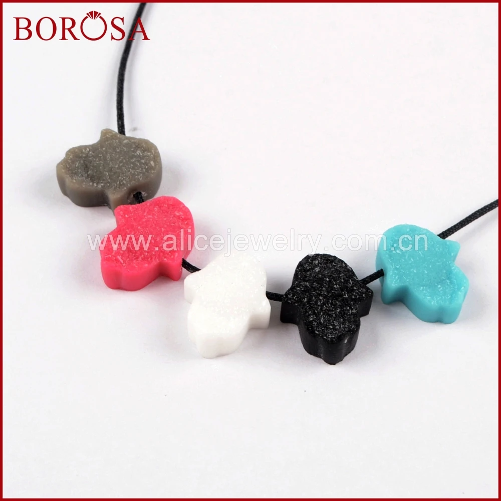 BOROSA Wholesale Jewelry 15pcs Man-made Druzy Hamsa Hand Beads Multicolor Gems Drusy Pendant for Making WX899 | Украшения и