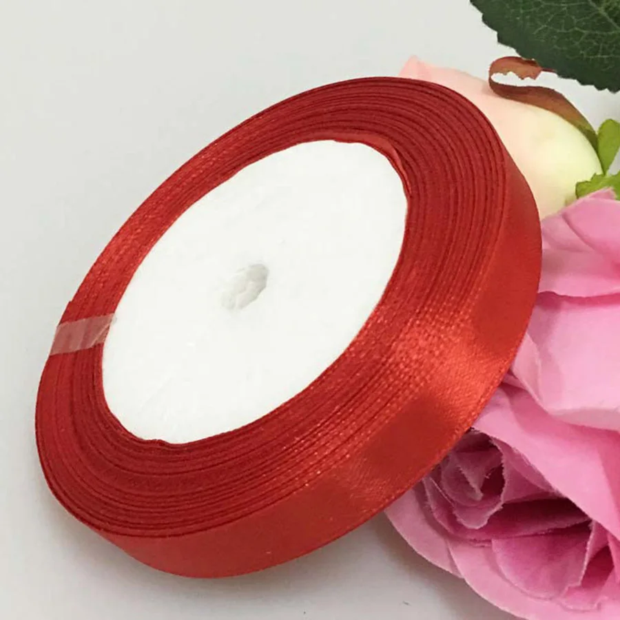 red 1,2 см 25 ярдов/партия 22 м полиэстер бант DIY лента швейное ремесло поставщик обертка цвет подарочная лента упаковочная Рождественское украшение - Цвет: red