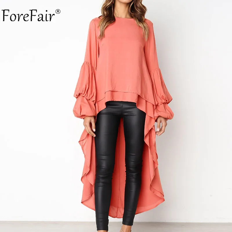 Forefair, свободная женская блузка с длинным рукавом и оборками, осень, шифоновая Повседневная рубашка с рукавом-фонариком размера плюс, женская блузка s