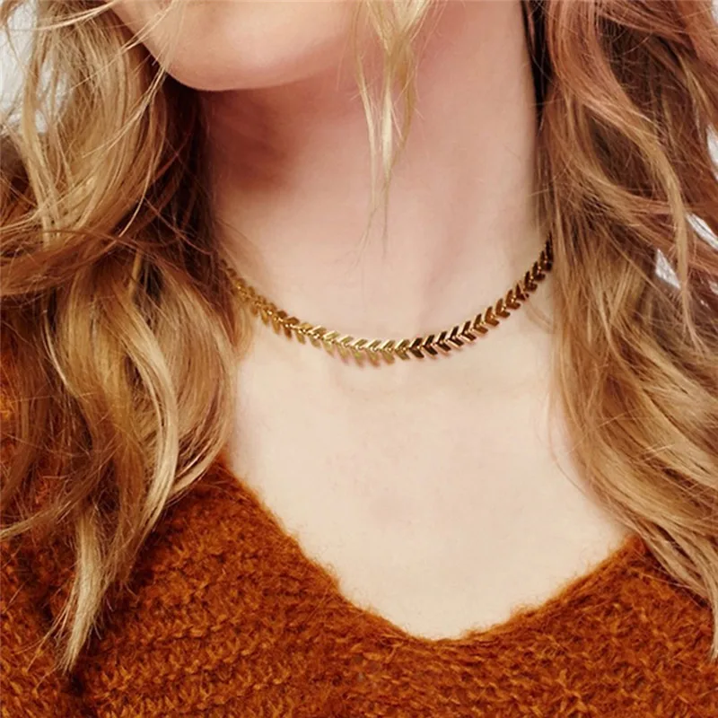 Ожерелье чокер женское из сплава с листьями золотого и серебряного цвета 1 шт.|charm