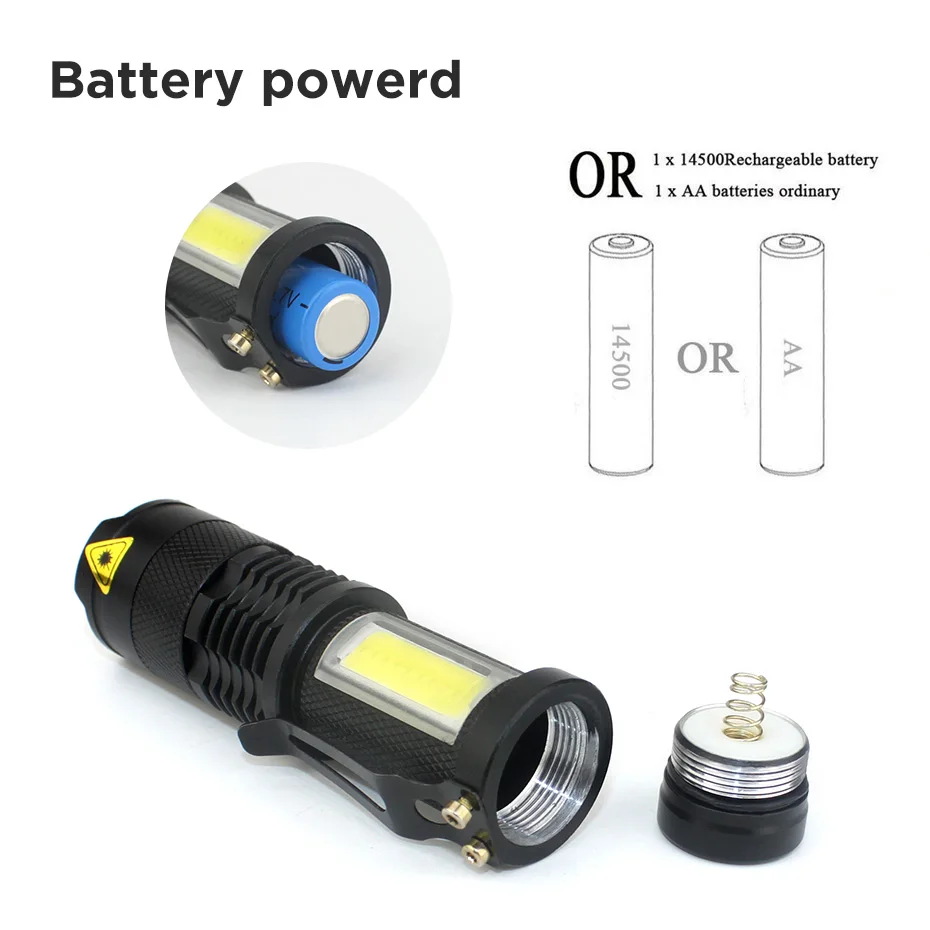 Мини светодиодный фонарик 2000LM Q5 COB AA/14500 Регулируемый зум фокус USB T6 18650|Фонарики и