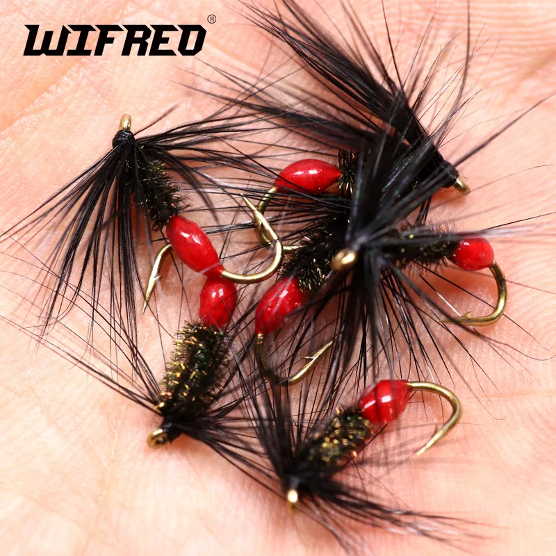 Wifreo 6PCS/Lot#12 Red Ant Trout Flies Fly Bass Pike Salmon Steelhead Trout Brown Hackle Red Butt Flying Ant Wet Fly