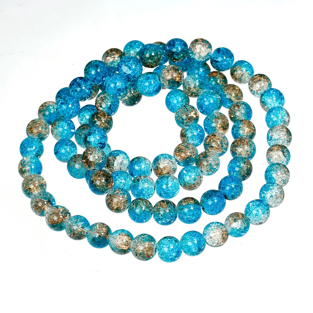 Doreen Box 2 нити клейкие стеклянные шарики синего и кофейного цвета 10 мм (B12254)|crackle glass