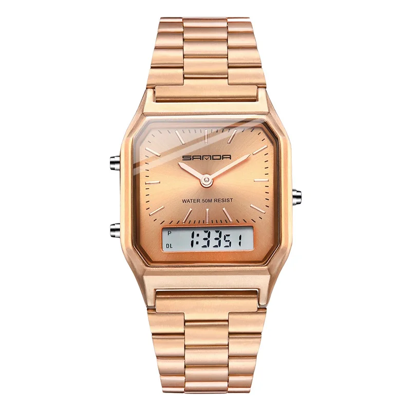 Rose Gold SANDA золотые мужские часы Лидирующий бренд Роскошные Кварцевые часы мужские модные стальные водонепроницаемые розовые золотые мужские часы Relogio Masculino 747 - Цвет: Rose Gold