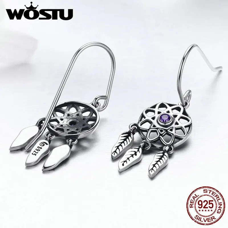 Женские Висячие серьги WOSTU Винтажные в стиле бохо из настоящего серебра 925 пробы