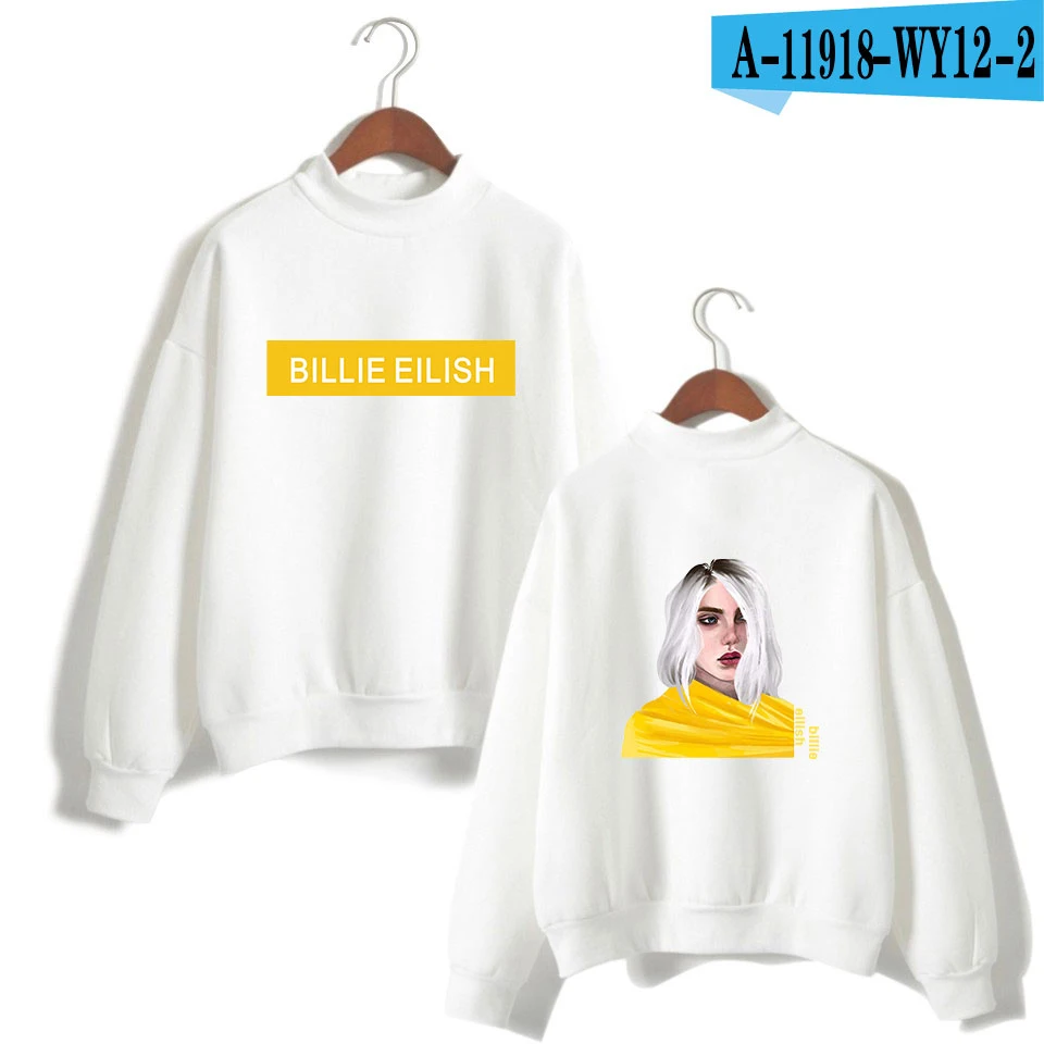 Billie Eilish водолазка толстовки Kpop Harajuku Женская одежда оверсайз хип-хоп Bangtan Одежда для мальчиков Новая мода - Цвет: white
