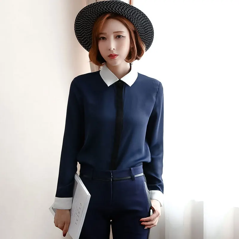 Однотонные женские рубашки синего цвета женская блузка для отдыха простой